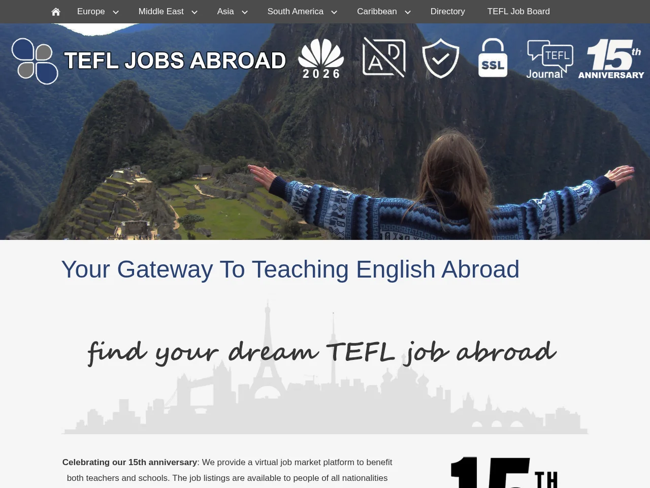 TEFL Jobs Abroad screenshot TEFL Jobs Abroad job board platform screenshot showing job search interface