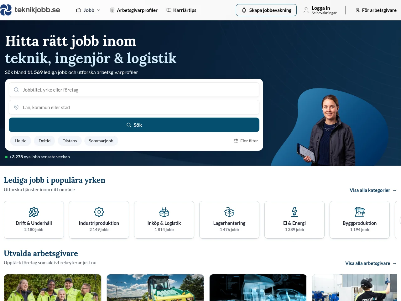 Teknikjobb job board platform screenshot showing job search interface