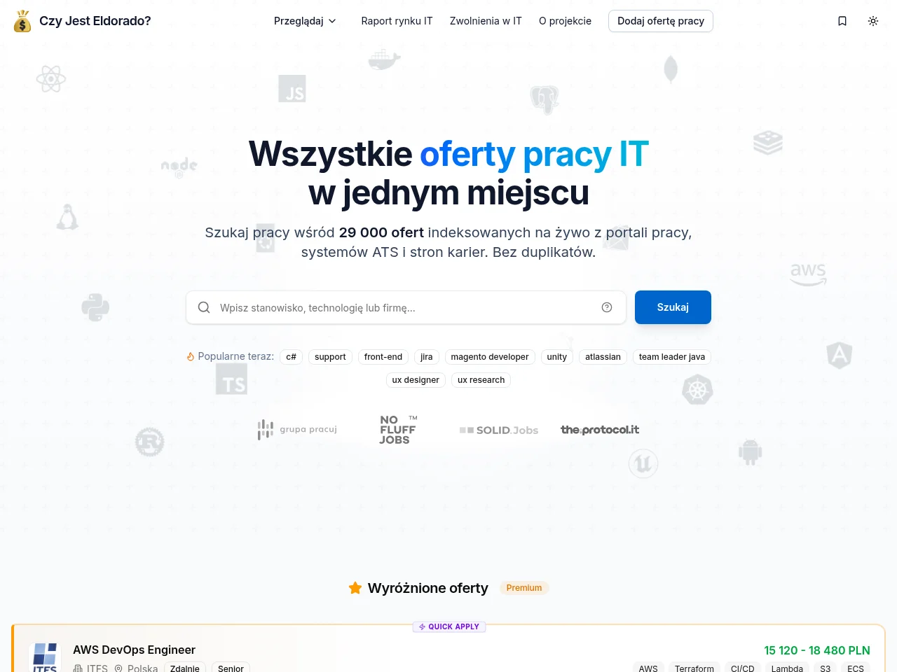 Czy Jest Eldorado? screenshot Czy Jest Eldorado? job board platform screenshot showing job search interface