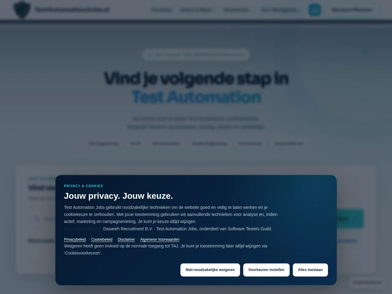 Test Automation Jobs job board platform screenshot showing job search interface