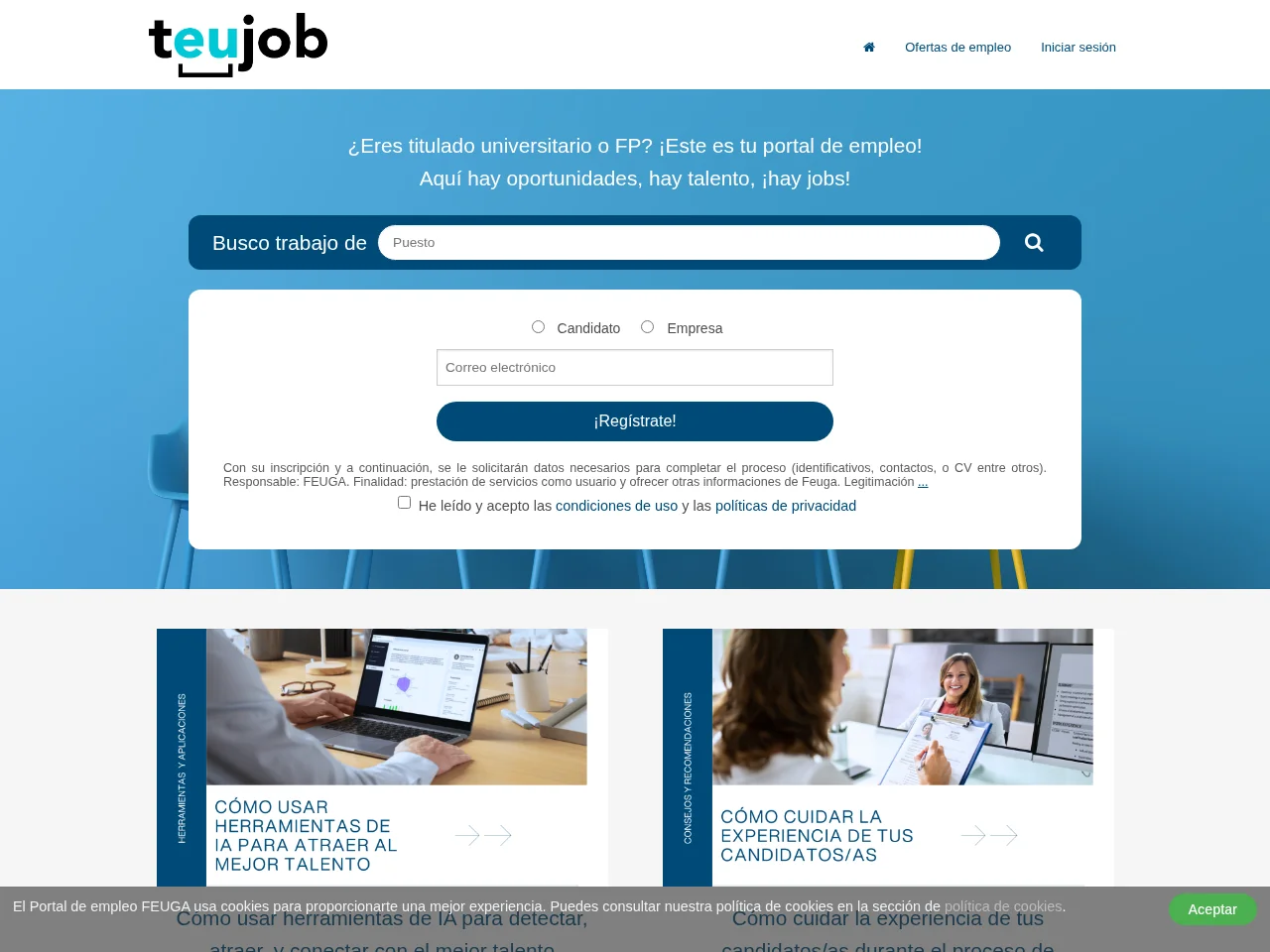 teujob job board platform screenshot showing job search interface