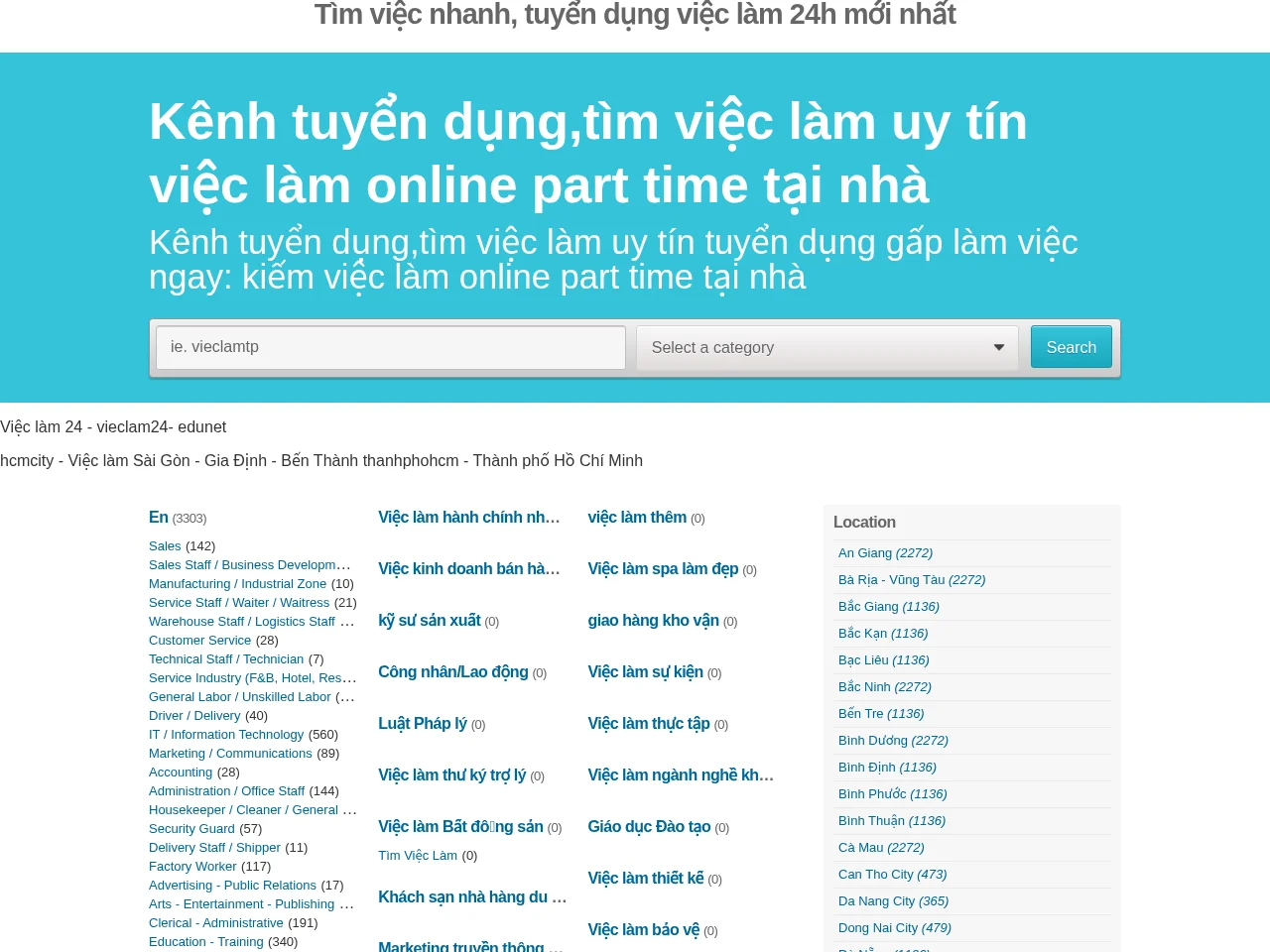 thanhphohcm.net job board platform screenshot showing job search interface