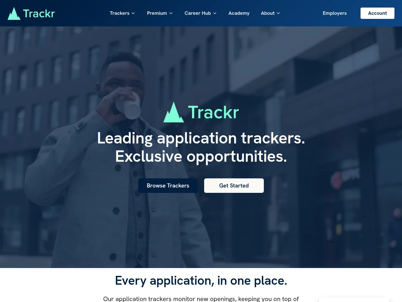 Trackr job board platform screenshot showing job search interface