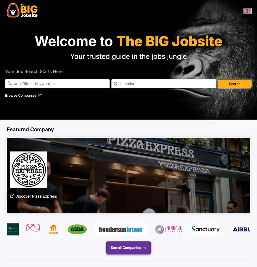 The BIG Jobsite job board platform screenshot showing job search interface