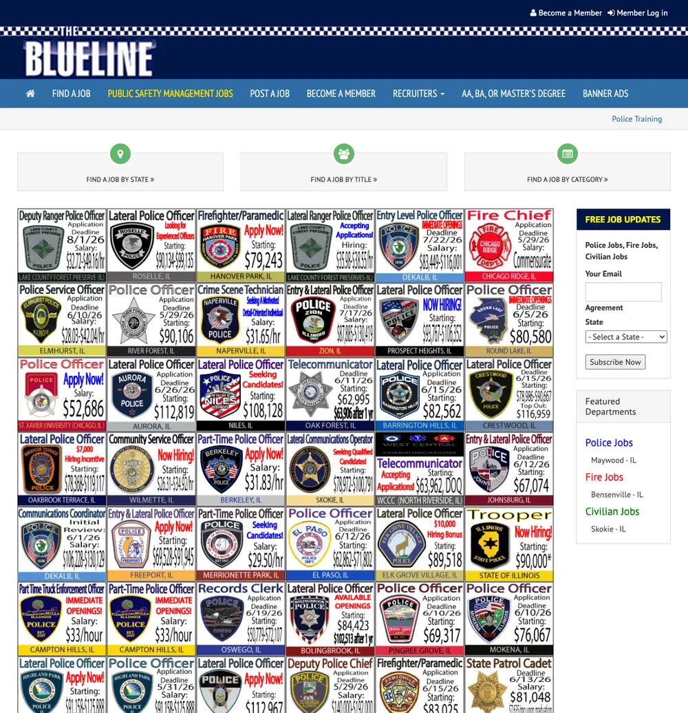 The BlueLine job board platform screenshot showing job search interface