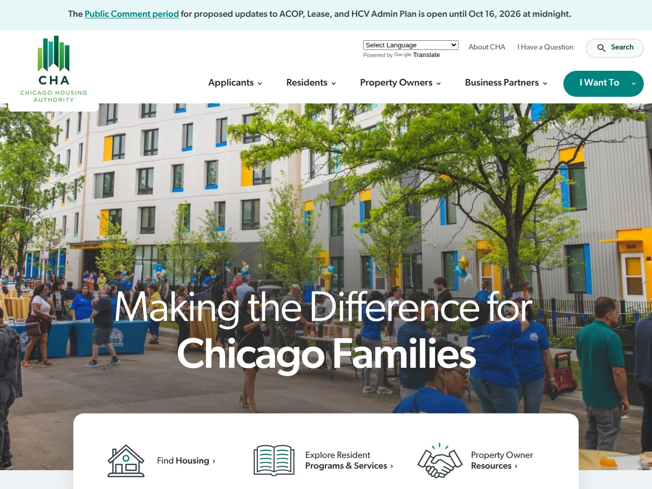 Chicago Housing Authority website screenshot