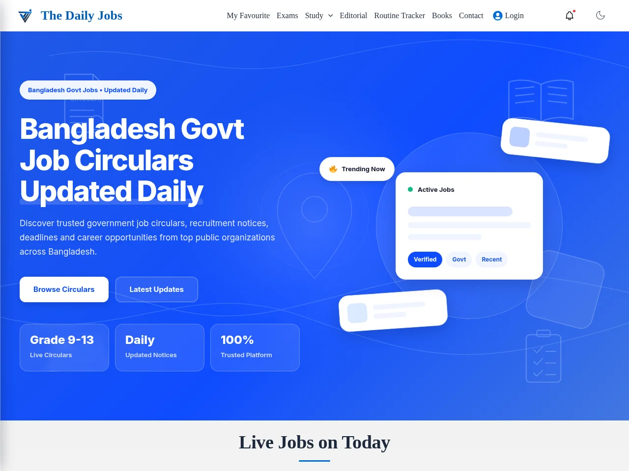 The Daily Jobs job board platform screenshot showing job search interface