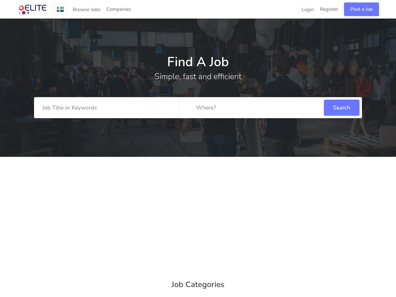 The EliteJob screenshot The EliteJob job board platform screenshot showing job search interface
