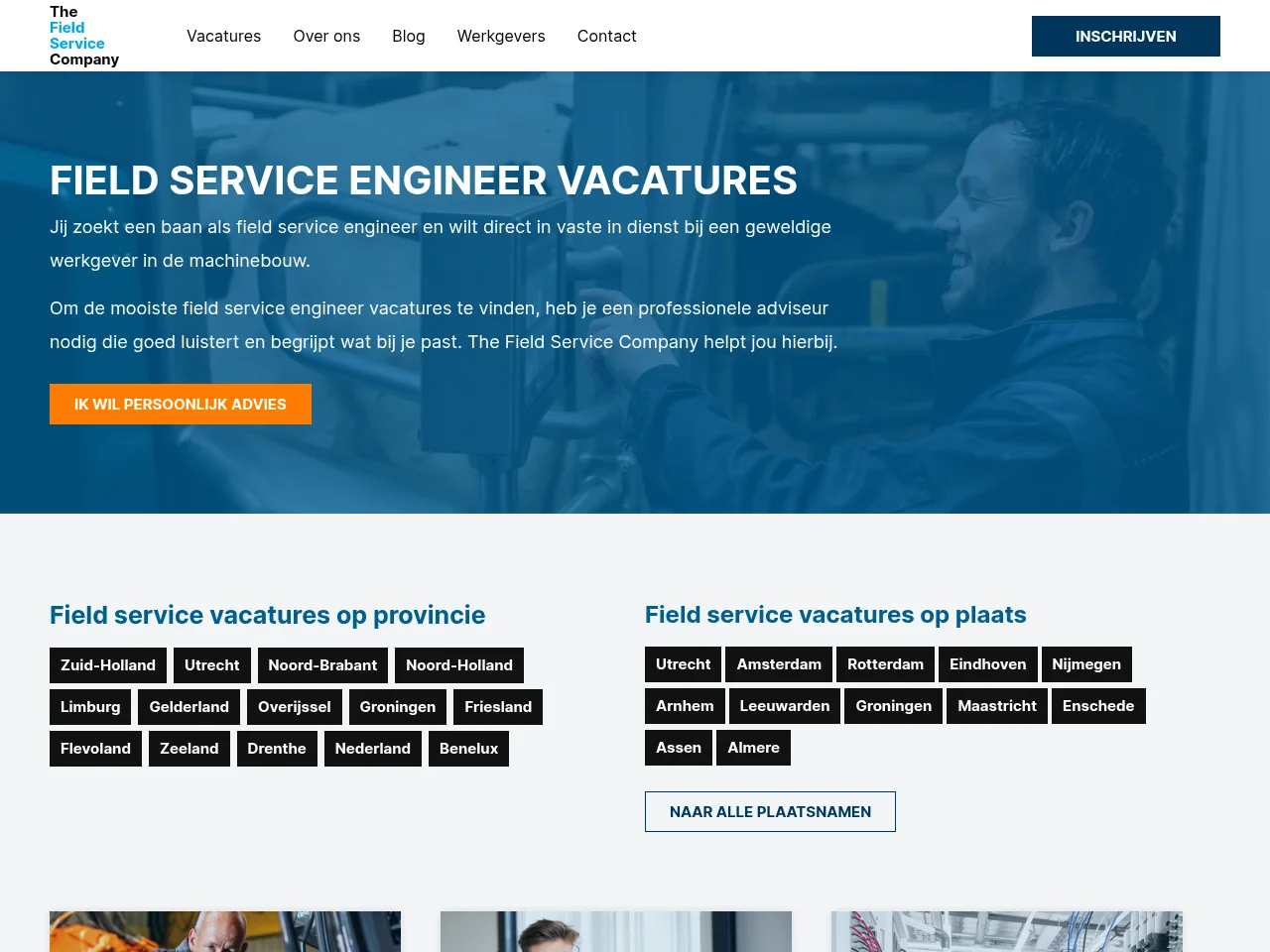 The Field Service Company job board platform screenshot showing job search interface