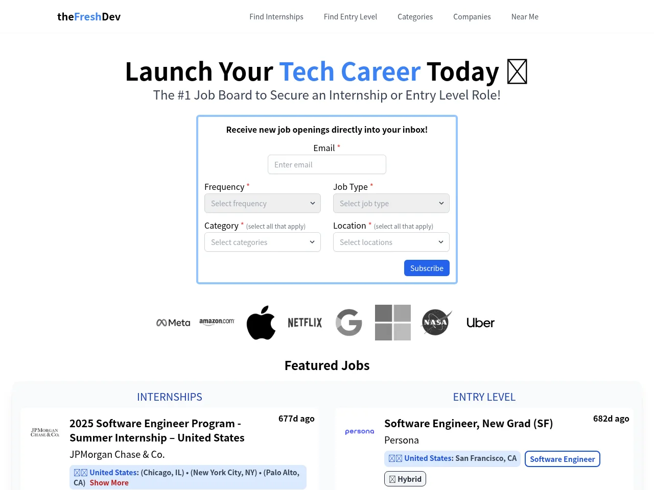 theFreshDev.com screenshot theFreshDev.com job board platform screenshot showing job search interface
