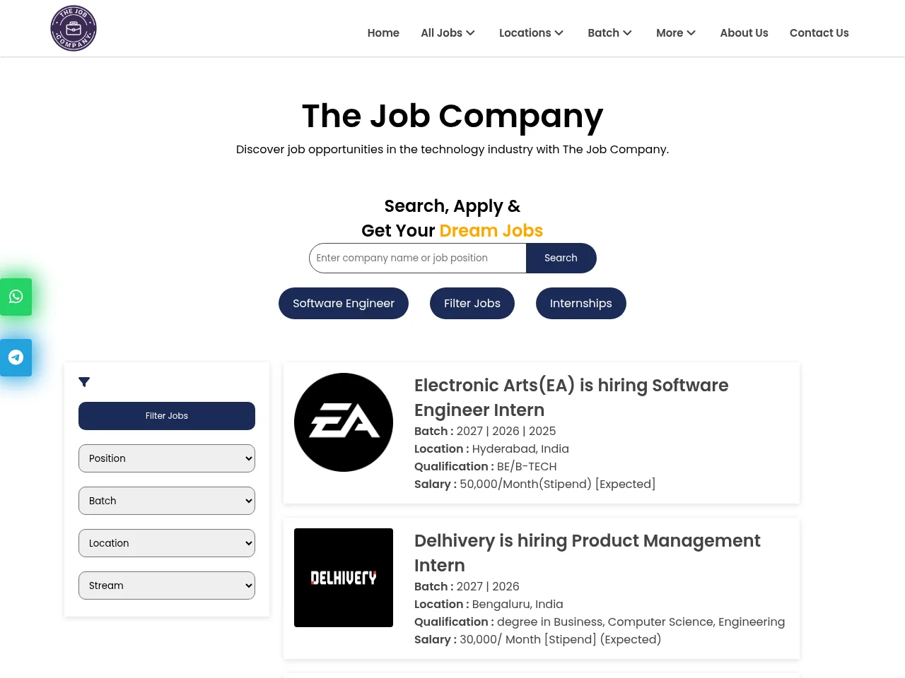 The Job Company job board platform screenshot showing job search interface