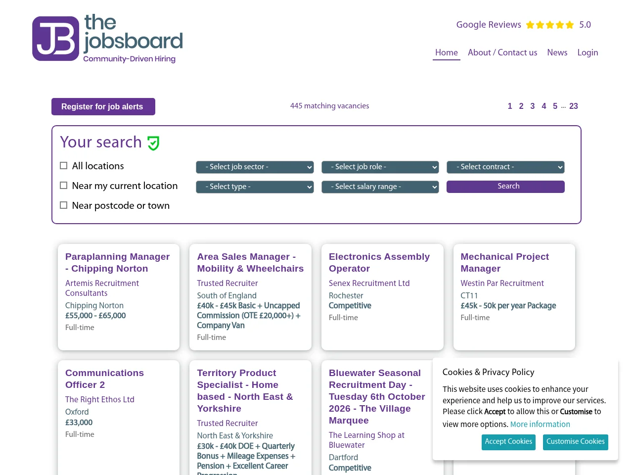 The JobsBoard job board platform screenshot showing job search interface