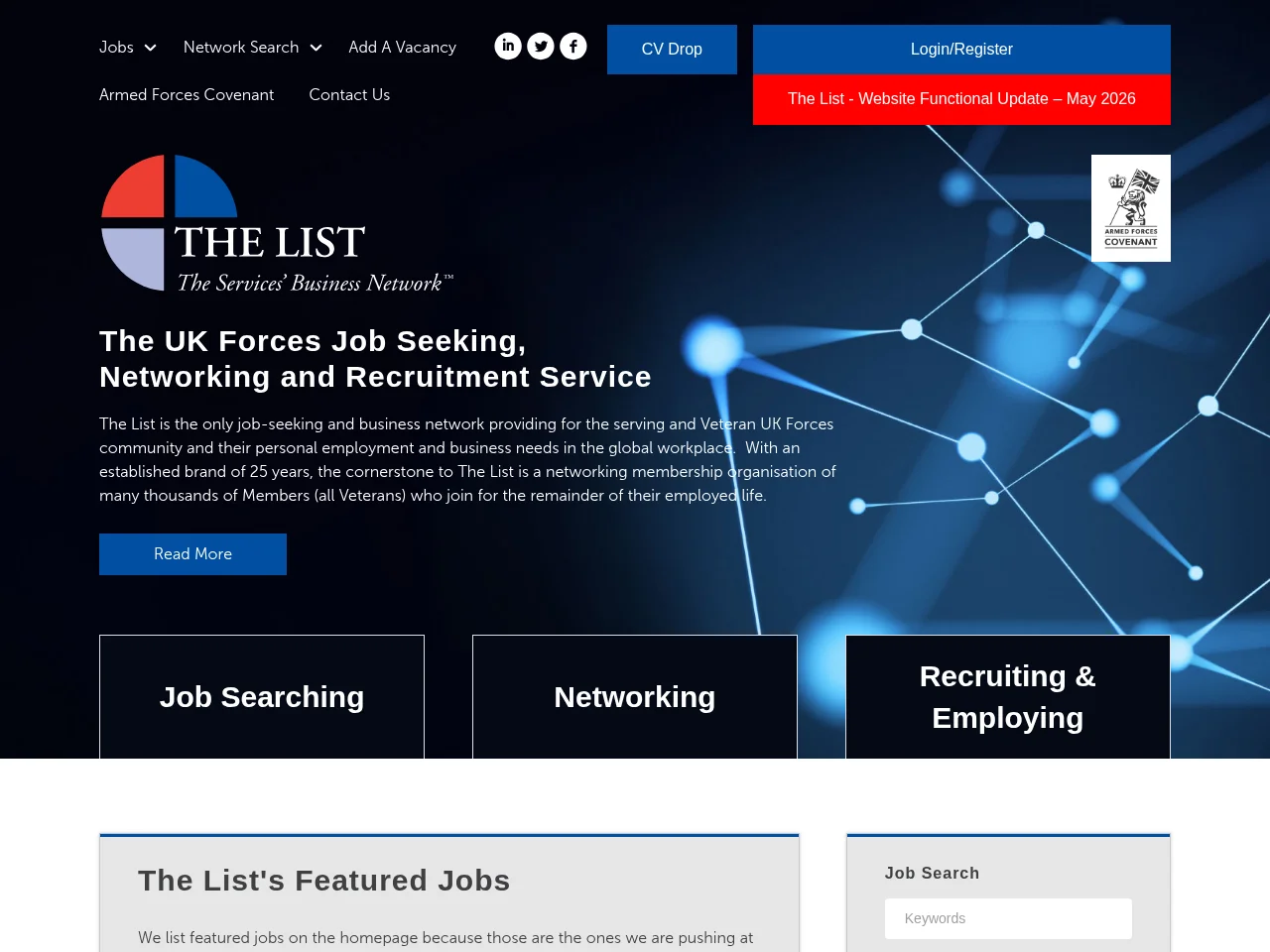 The List screenshot The List job board platform screenshot showing job search interface