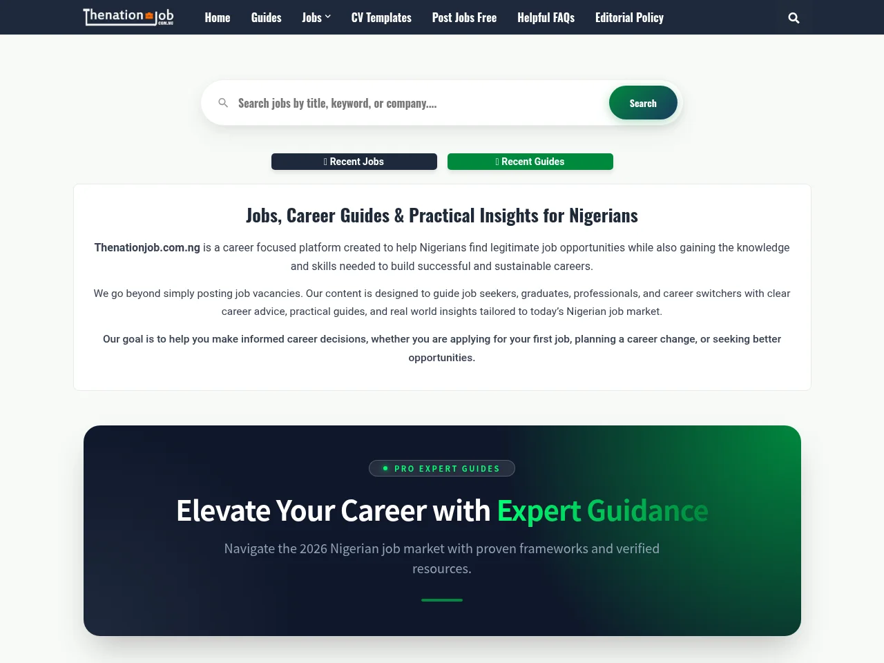 Thenationjob job board platform screenshot showing job search interface