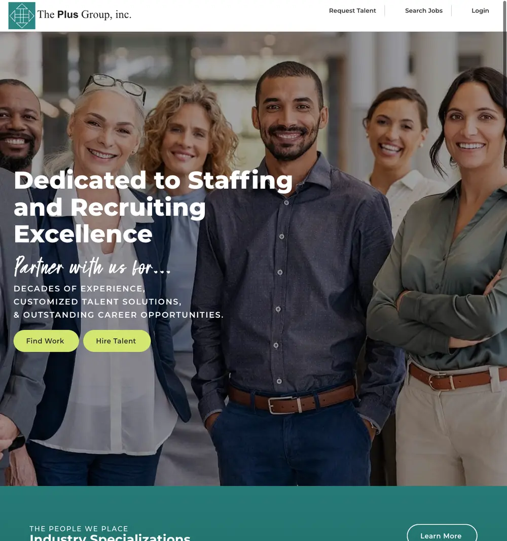 The Plus Group job board platform screenshot showing job search interface