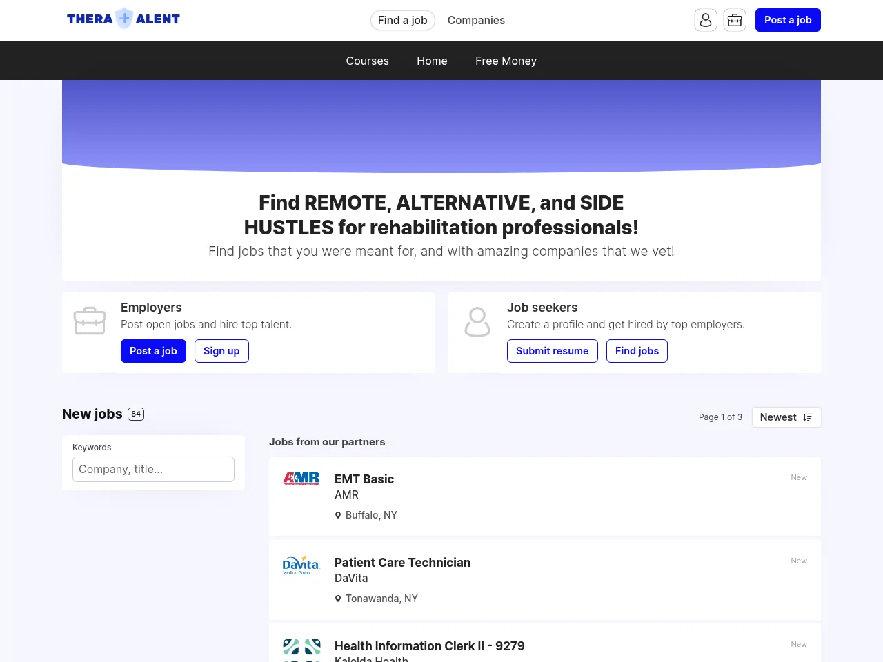 Alternative Healthcare Careers screenshot Alternative Healthcare Careers job board platform screenshot showing job search interface