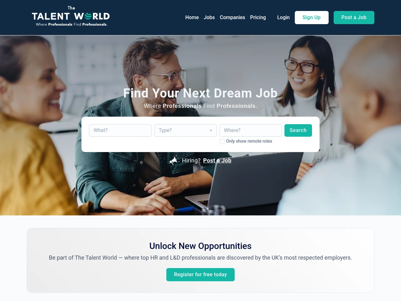 The Talent World job board platform screenshot showing job search interface