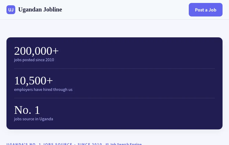 The Ugandan Jobline screenshot The Ugandan Jobline job board platform screenshot showing job search interface