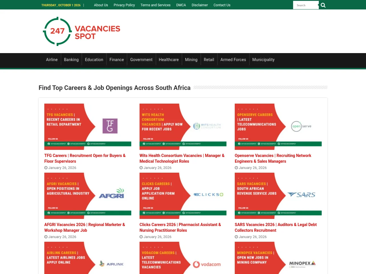 TheVacanciez-Spot job board platform screenshot showing job search interface