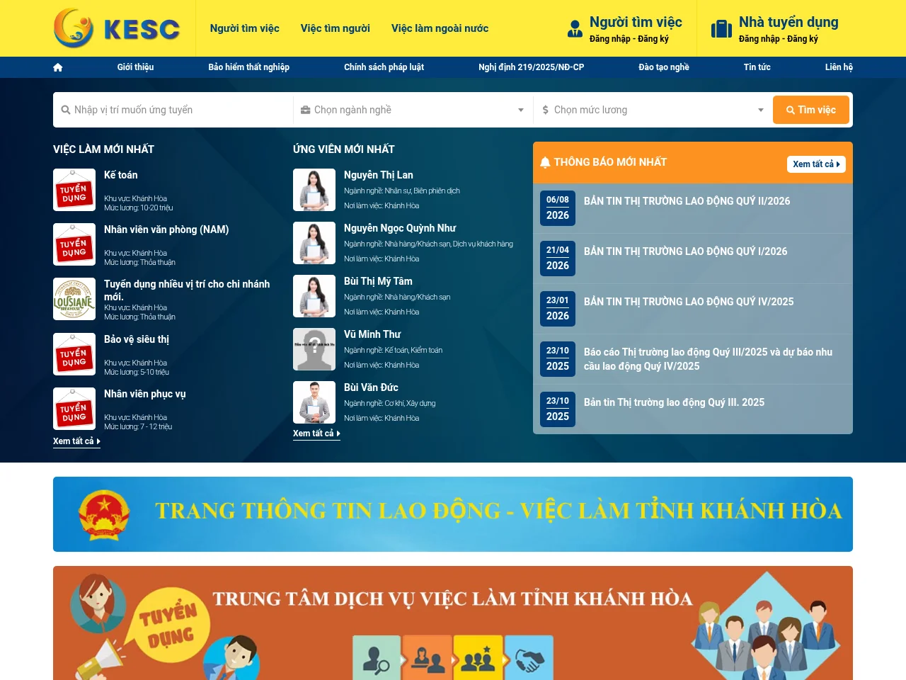 Trung tâm dịch vụ việc làm Khánh Hòa screenshot Trung tâm dịch vụ việc làm Khánh Hòa job board platform screenshot showing job search interface