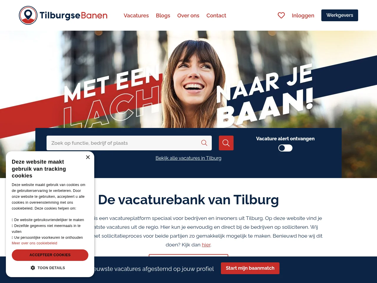 TilburgseBanen job board platform screenshot showing job search interface