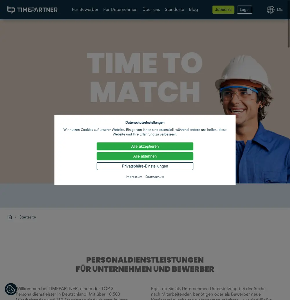 TIMEPARTNER screenshot TIMEPARTNER job board platform screenshot showing job search interface