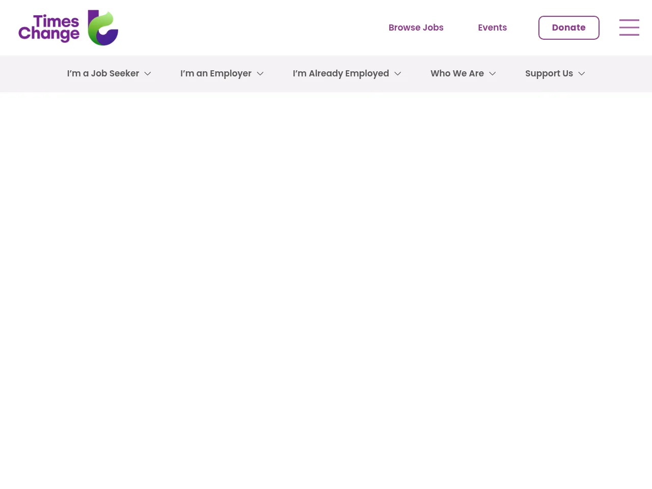 Times Change Women's Employment Service screenshot Times Change Women's Employment Service job board platform screenshot showing job search interface