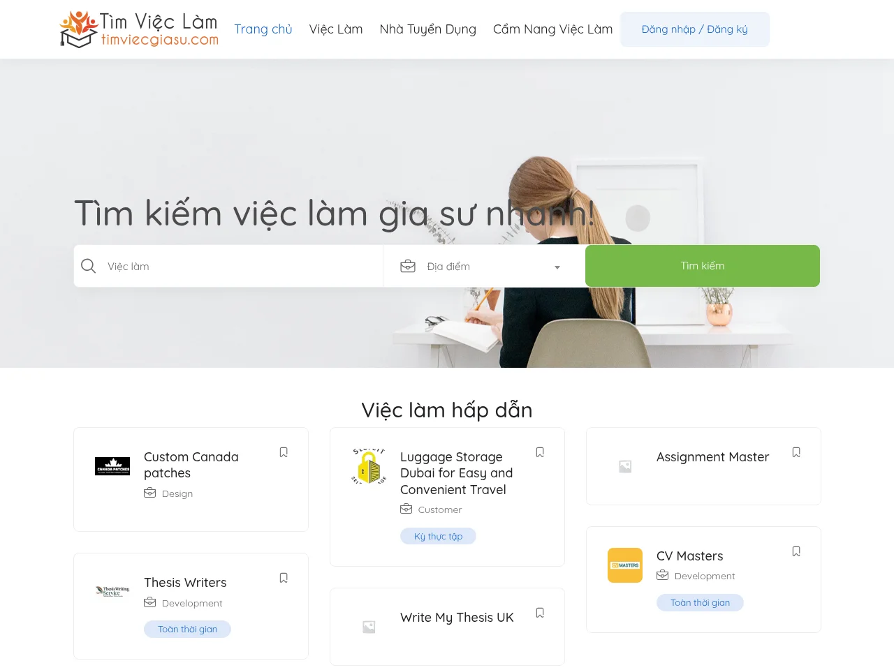Timviecgiasu.com job board platform screenshot showing job search interface