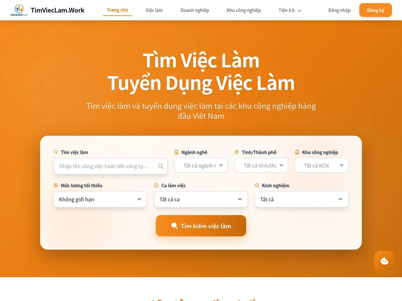 TimViecLam.Work job board platform screenshot showing job search interface