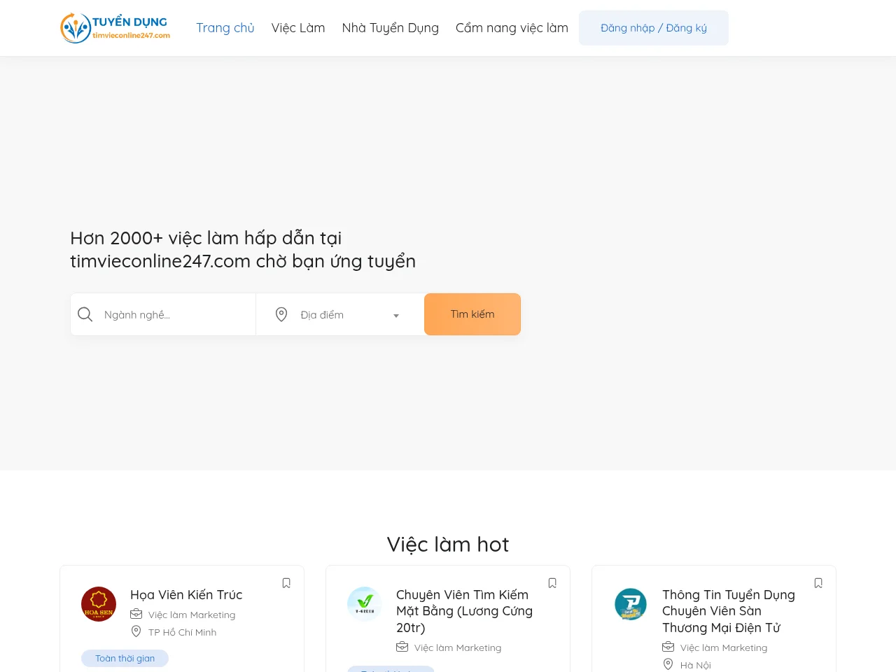 Timvieconline247.com job board platform screenshot showing job search interface