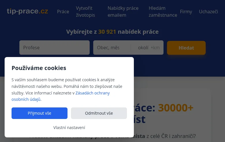 TIP-PRACE.cz screenshot TIP-PRACE.cz job board platform screenshot showing job search interface