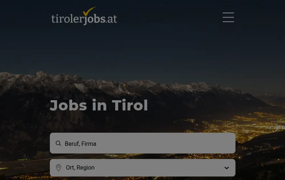 tirolerjobs.at job board platform screenshot showing job search interface