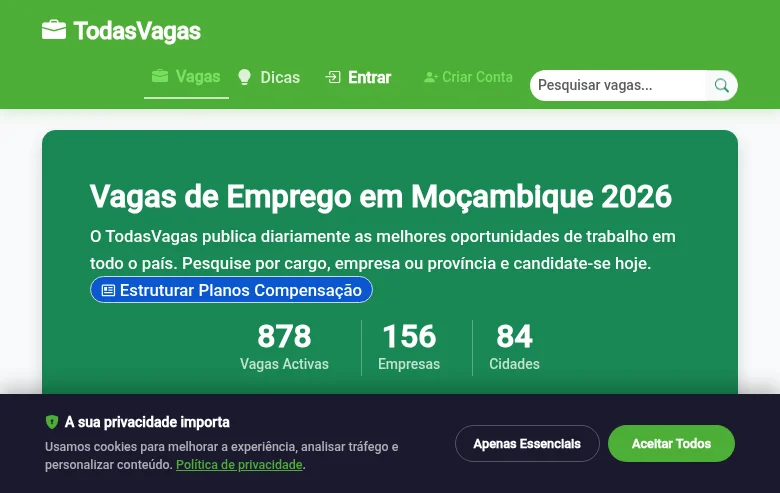 TodasVagas screenshot TodasVagas job board platform screenshot showing job search interface