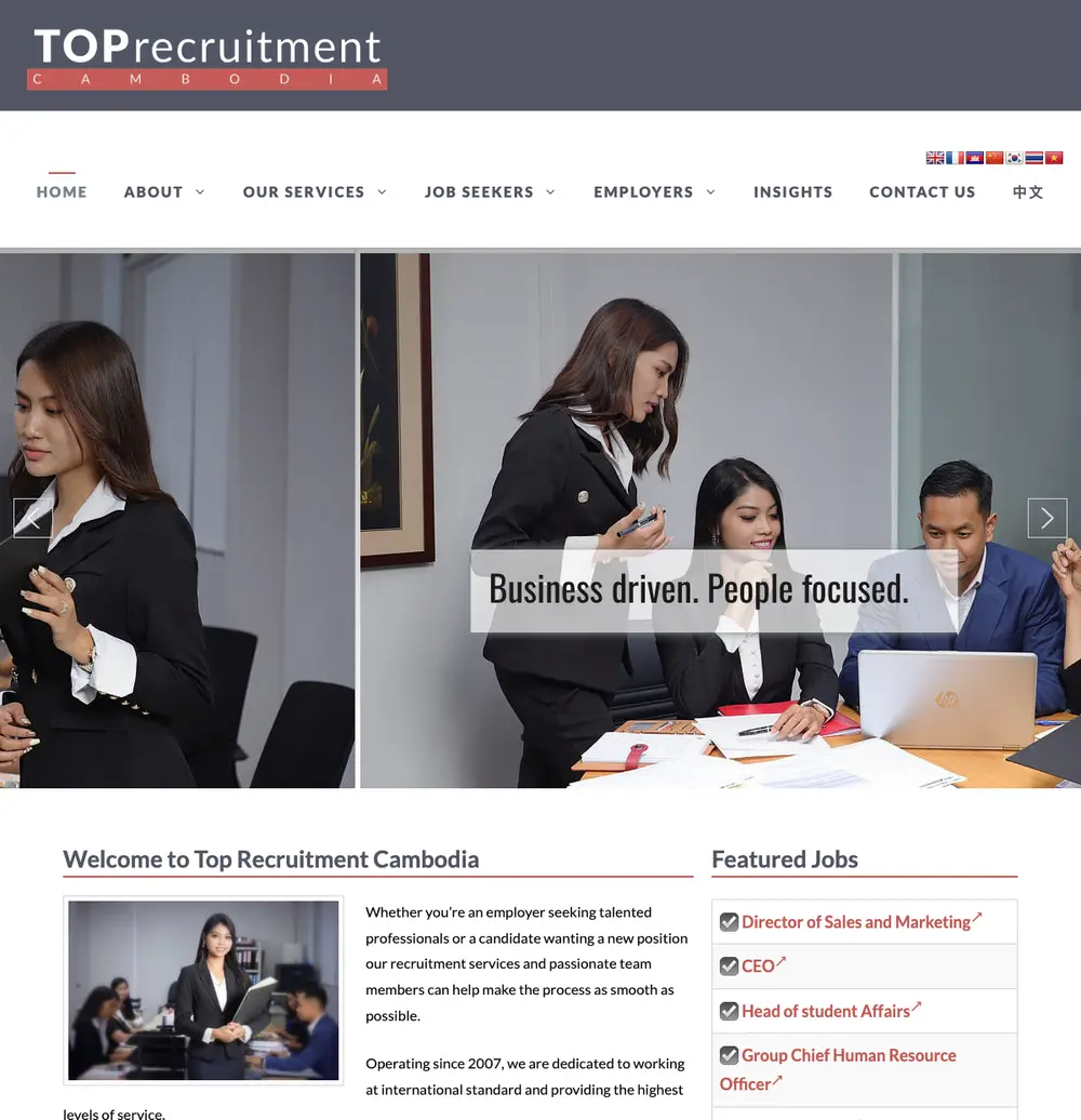 Top Recruitment Cambodia job board platform screenshot showing job search interface