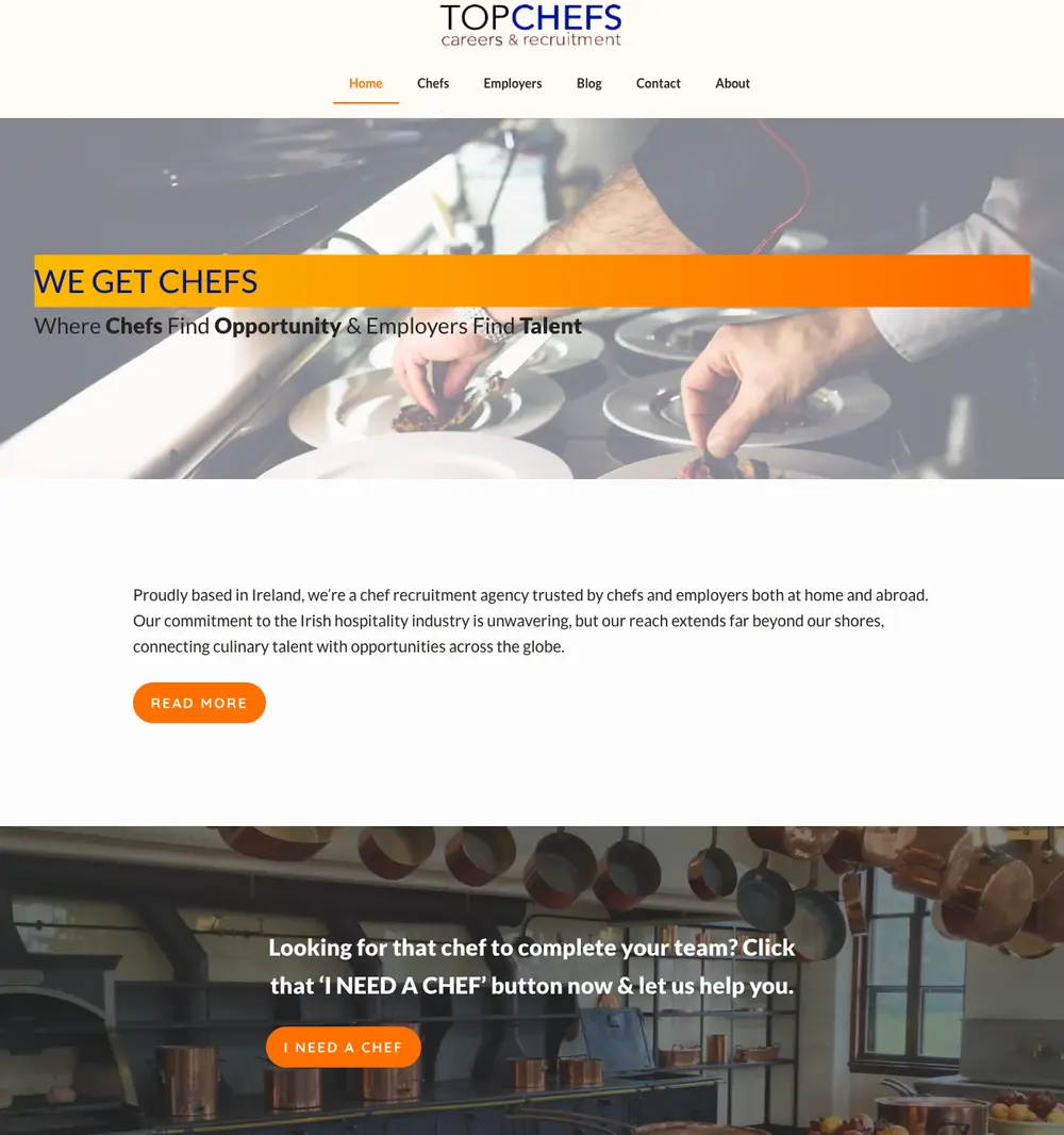 TOPCHEFS Recruitment job board platform screenshot showing job search interface