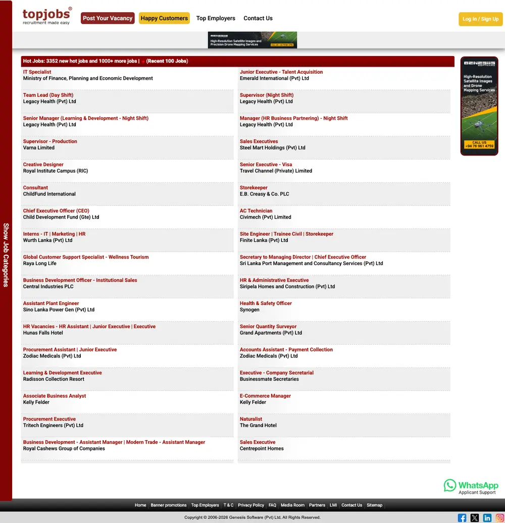topjobs job board platform screenshot showing job search interface