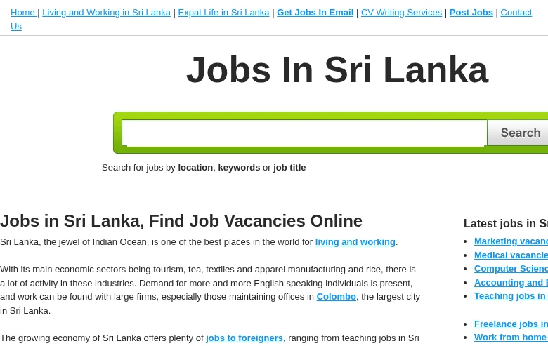 Top Sri Lanka Jobs screenshot Top Sri Lanka Jobs job board platform screenshot showing job search interface