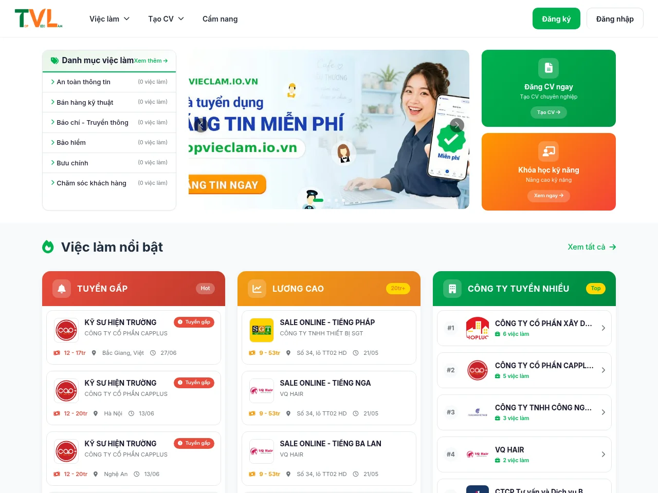 Top Việc Làm screenshot Top Việc Làm job board platform screenshot showing job search interface