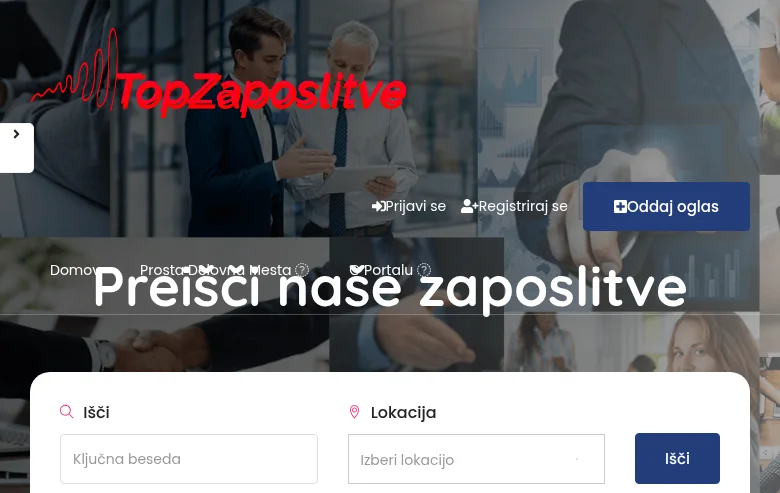 Top zaposlitve job board platform screenshot showing job search interface
