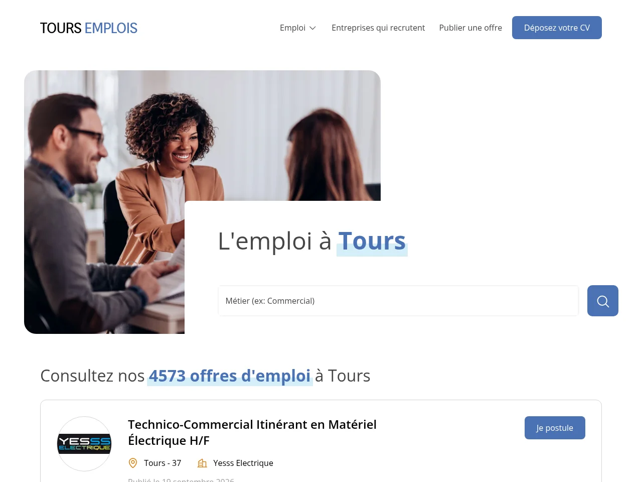 Tours Emplois screenshot Tours Emplois job board platform screenshot showing job search interface