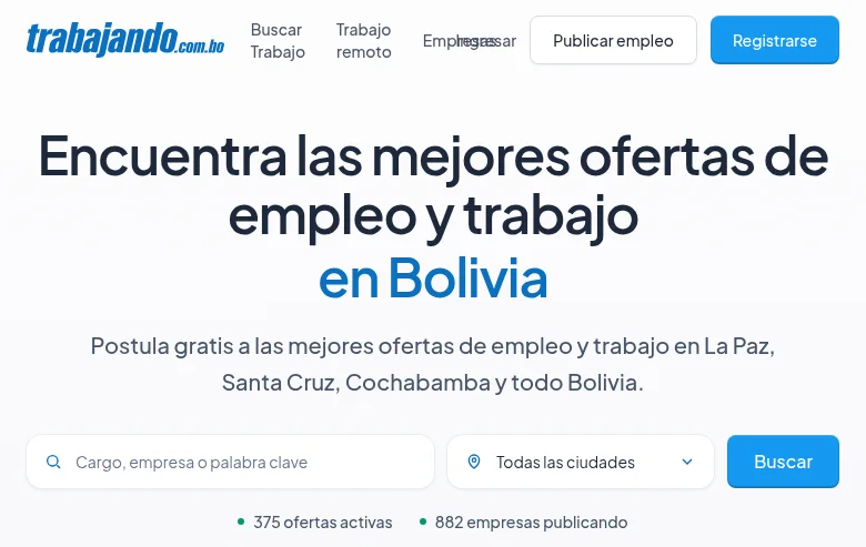 Trabajando.com.bo job board platform screenshot showing job search interface