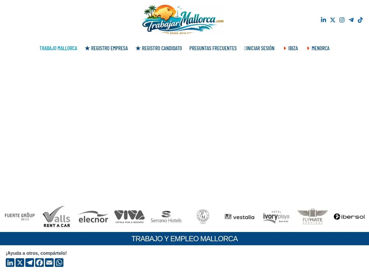 TrabajarMallorca.com job board platform screenshot showing job search interface