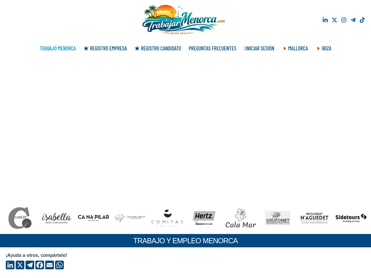 Trabajarmenorca.com job board platform screenshot showing job search interface