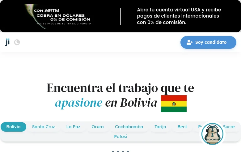 Trabajito.com.bo job board platform screenshot showing job search interface