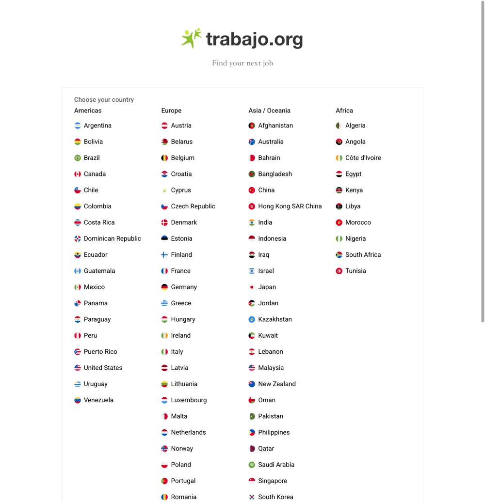 Trabajo.org job board platform screenshot showing job search interface