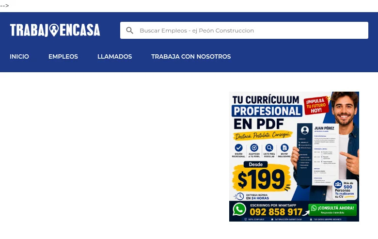 Trabajo en Casa Uruguay job board platform screenshot showing job search interface