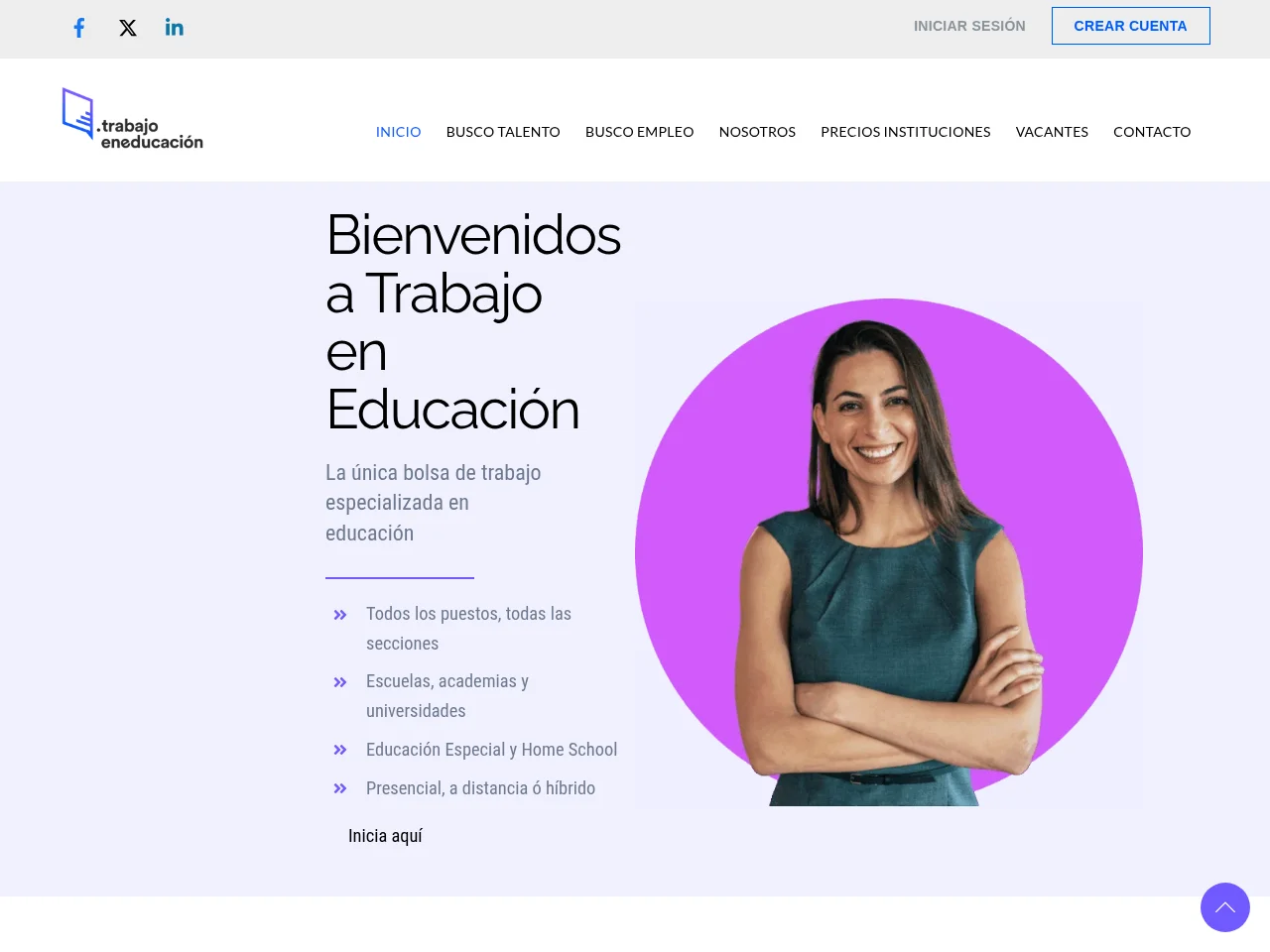 Trabajo en Educación job board platform screenshot showing job search interface