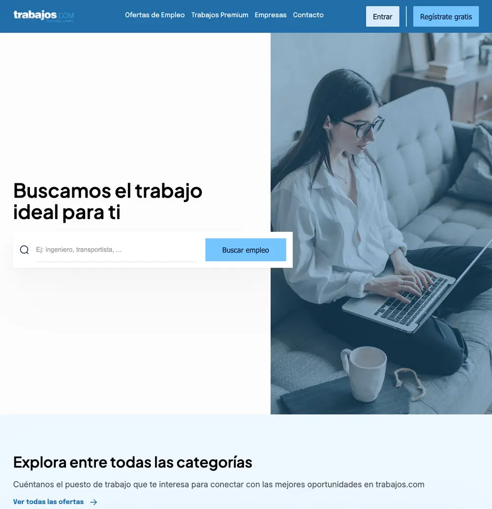 Trabajos.com job board platform screenshot showing job search interface