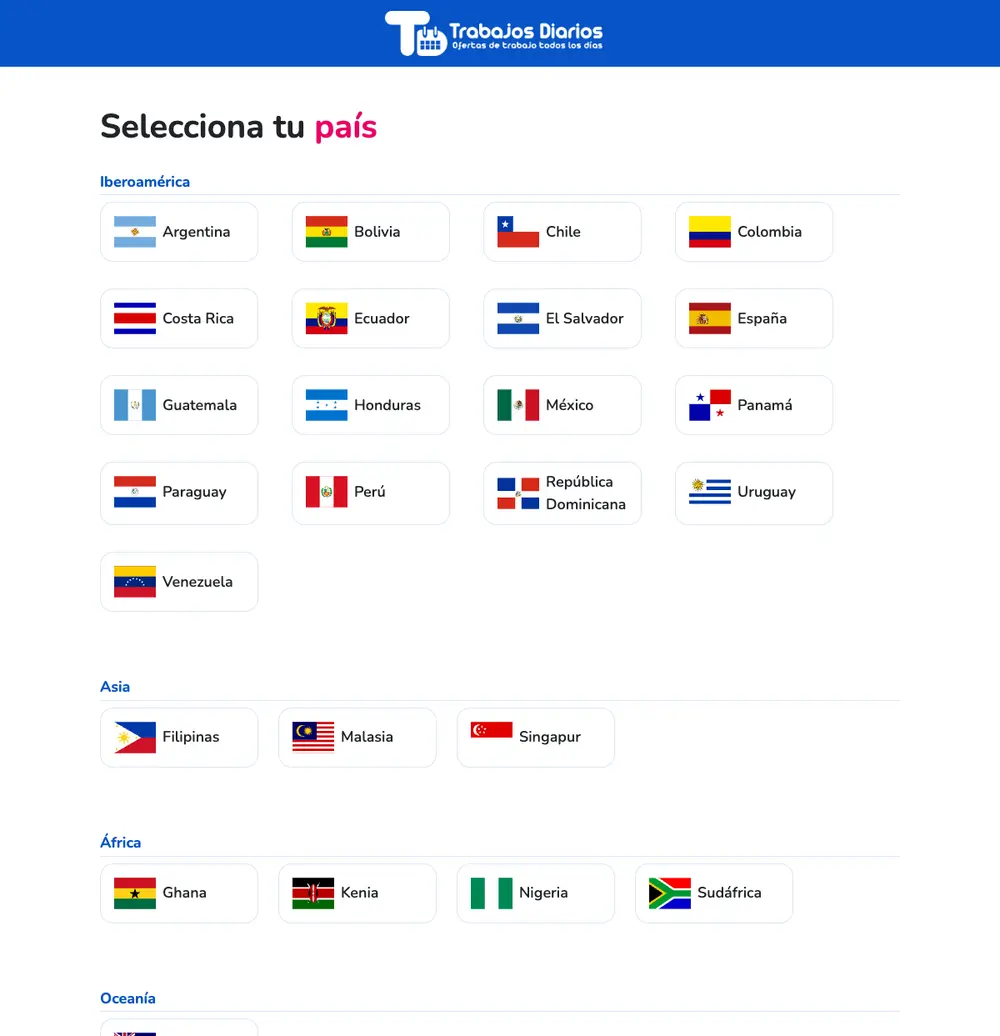 Trabajos Diarios job board platform screenshot showing job search interface
