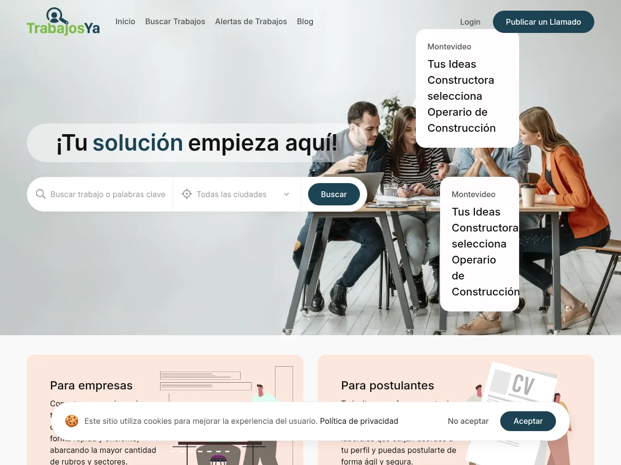 TrabajosYa screenshot TrabajosYa job board platform screenshot showing job search interface